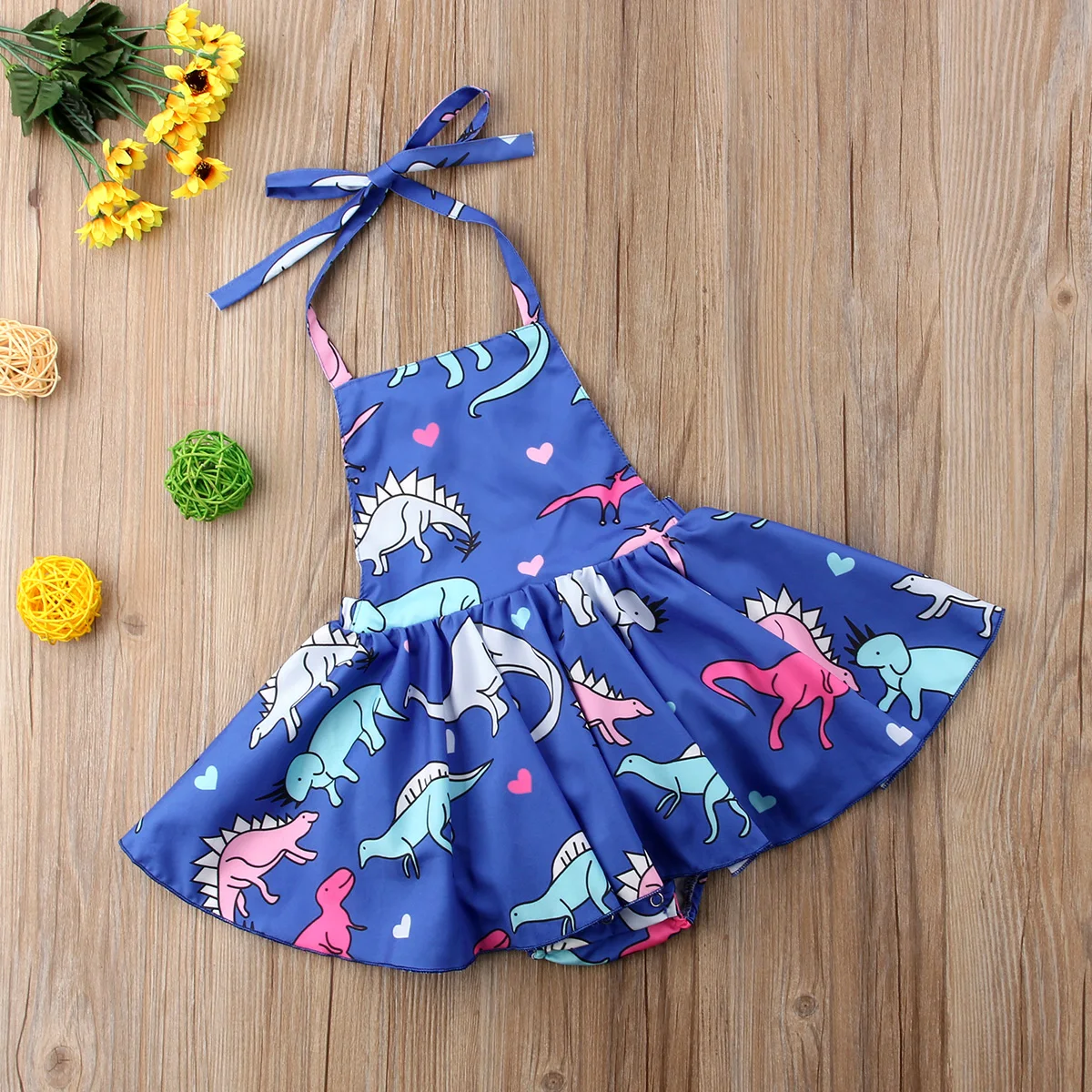 2018 Brand New Toddler Infant Kids Baby Girl Dinosaur Fly Sleeve Romper Dress Jumpsuit Outfits Summer Strap Mini Sundress 1-4T | Детская
