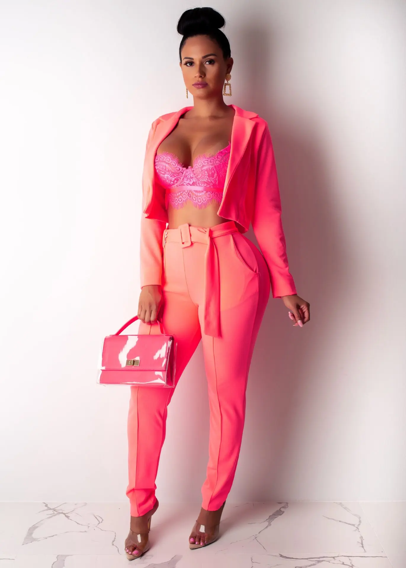 PinePear Ladies White Pant Suits Fashion Blazer and Pants Set for Women Formal Party Two Piece Set Terno Feminino Drop Shipping
