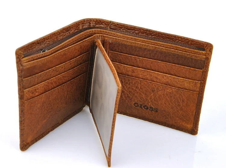 Мужской винтажный короткий бумажник из натуральной кожи классический