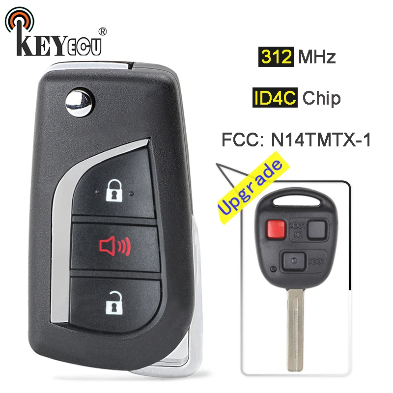 KEYECU 312 МГц 4C Чип FCC: Стандартный обновленный складной дистанционный ключ с 3