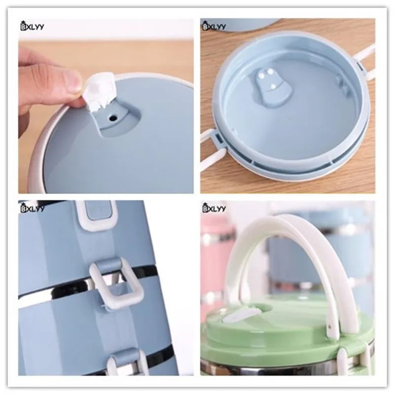 BXLYY Nordic Color Round Stainless Steel Insulated Lunch Box Food Children Portable Picnic School New Year.7 | Дом и сад