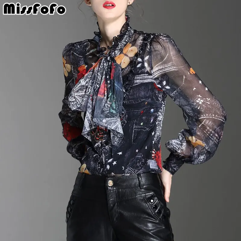 MissFoFo 2019 модный боди блузка с бантом новая весенняя боди-рубашка женская модная