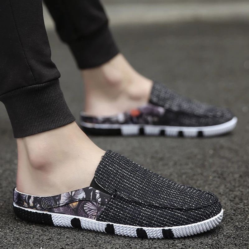 Мужские парусиновые лоферы на плоской подошве Модные дышащие сандалии удобные