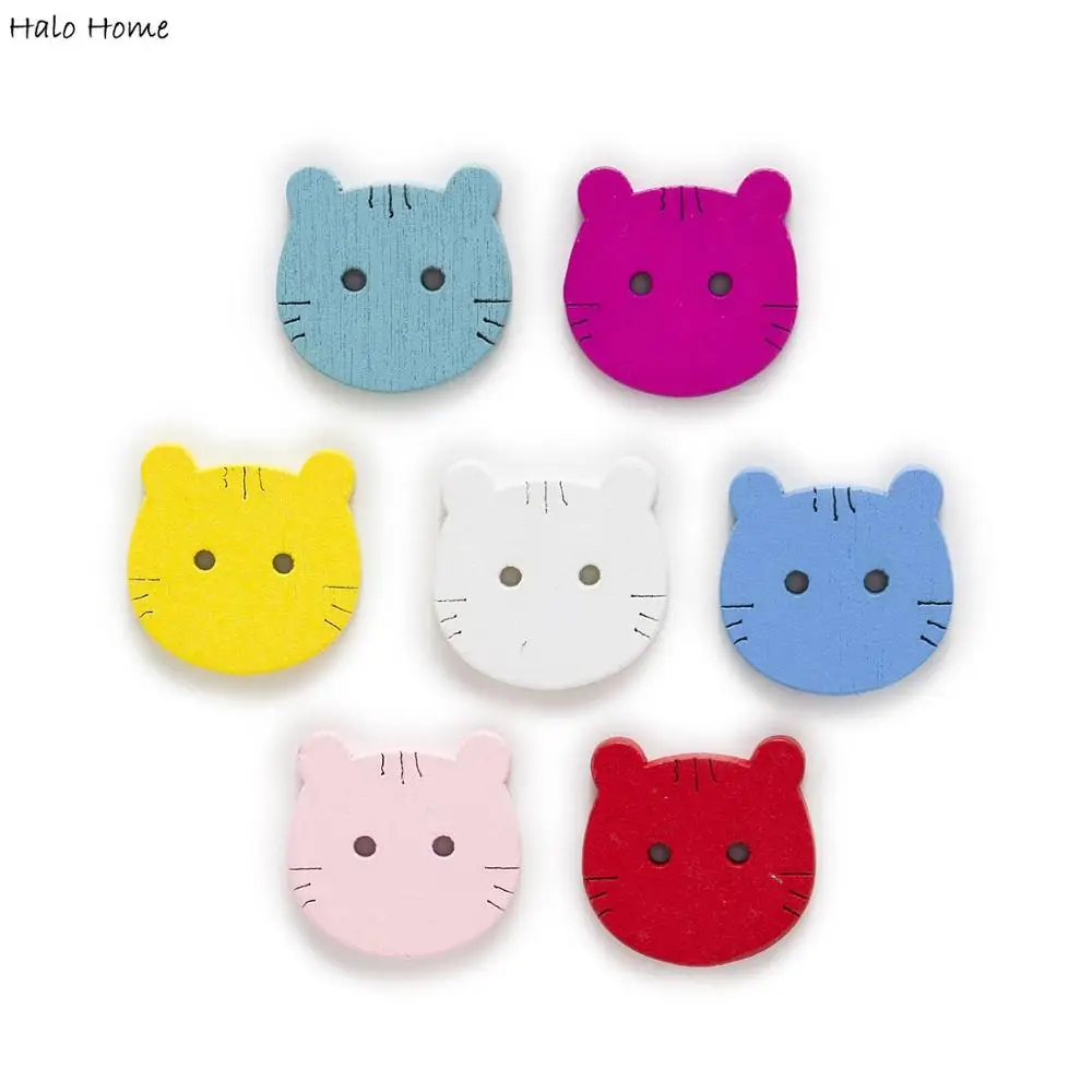 A Cat 19mm 50/100 шт 2/4 разноцветные деревянными пуговицами Декор Костюмы бытовых швейных Скрапбукинг карты рукоделие своими руками большая коллекция смешанные стили - Цвет: A Cat 19mm