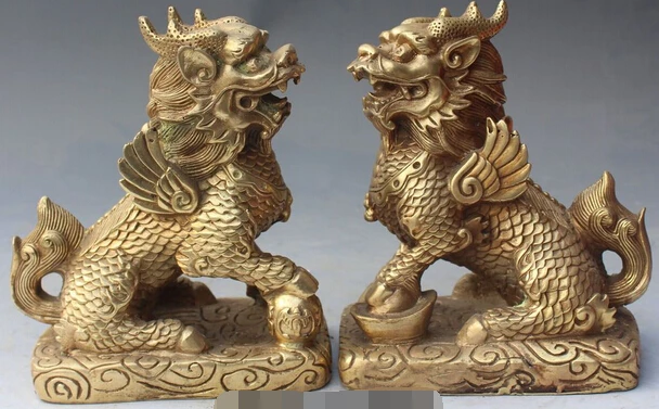 Фото Zmr 003272 7 &quotкитайские бронзовые богатые Yuanbao фигурка с драконом цилинь Qilin Единорог