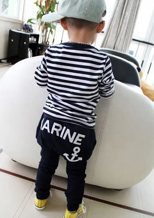 Infant Kid 2pcs Toddler Kids Baby Boys T-shirt Tops Long Sleeve Striped Anchor Pants Trousers Outfit Clothing Set Child Boy |