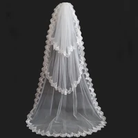 new design 2020 hot selling 3 layers lace edge wedding veils white ivory color vestido de noiva long bridal veils in stock