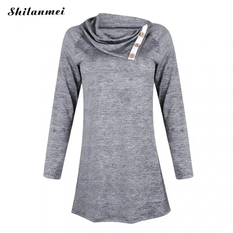 Женское платье туника с длинным рукавом осень 2018 новое модное на пуговицах зима