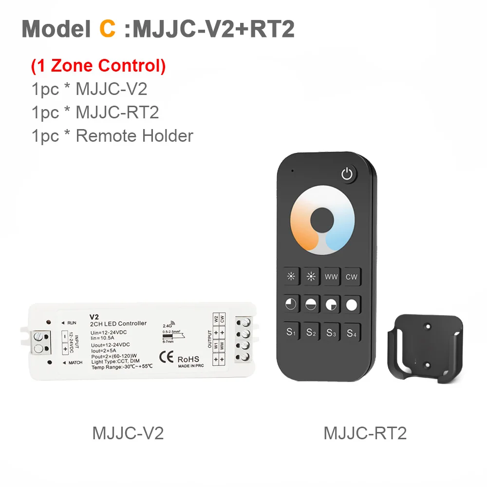 Model C 12V Светодиодный контроллер CCT 2CH RF беспроводной пульт дистанционного управления 2,4G 10A 24V DC 12V умный Wifi диммер для двух белых одноцветных светодиодных лент светильник - Цвет: Model C