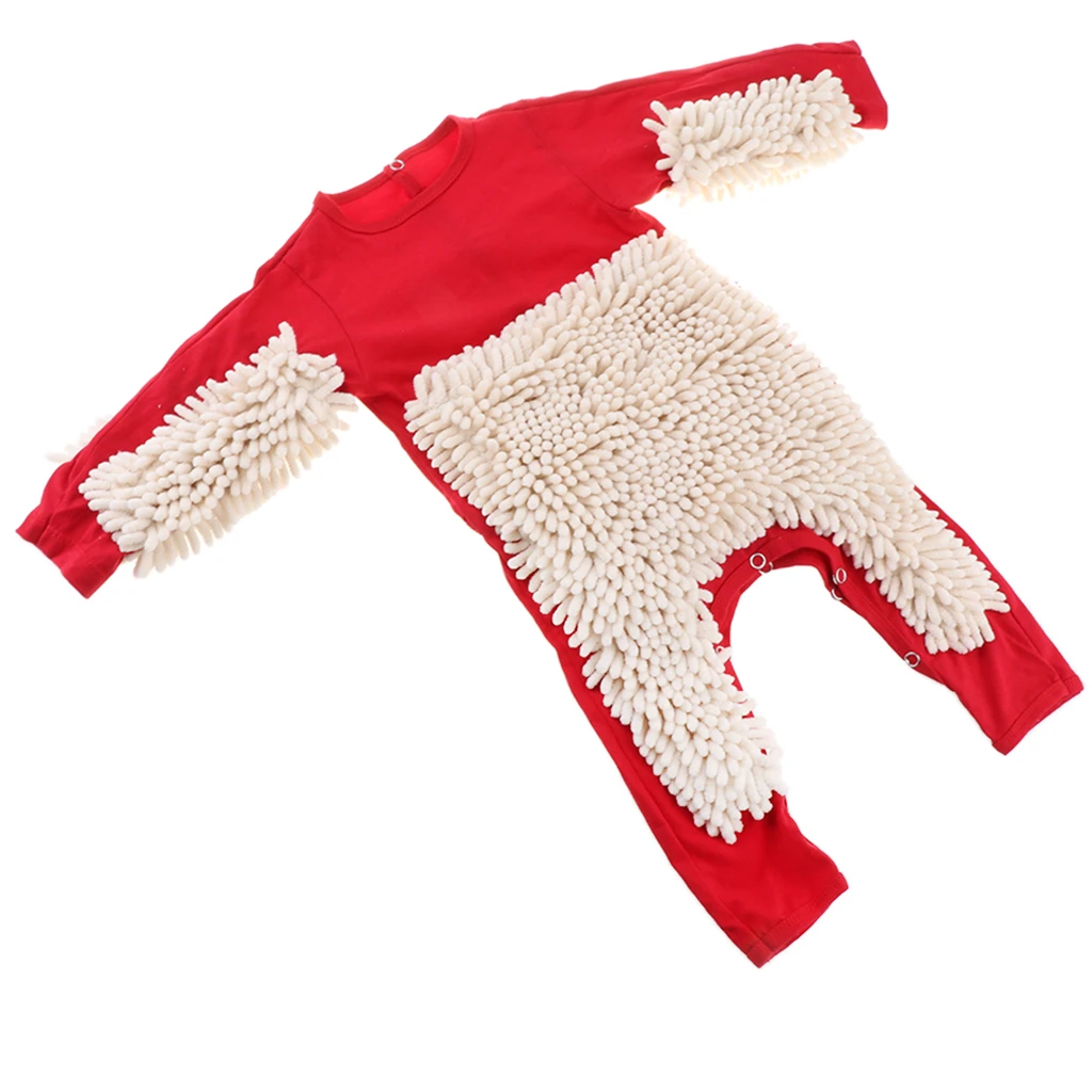 Red Beige 85cm Детский комбинезон с шваброй; Одежда для новорожденных; комбинезон для ползания; детский чистящий костюм-Швабра; костюм; боди - Цвет: Red Beige 85cm