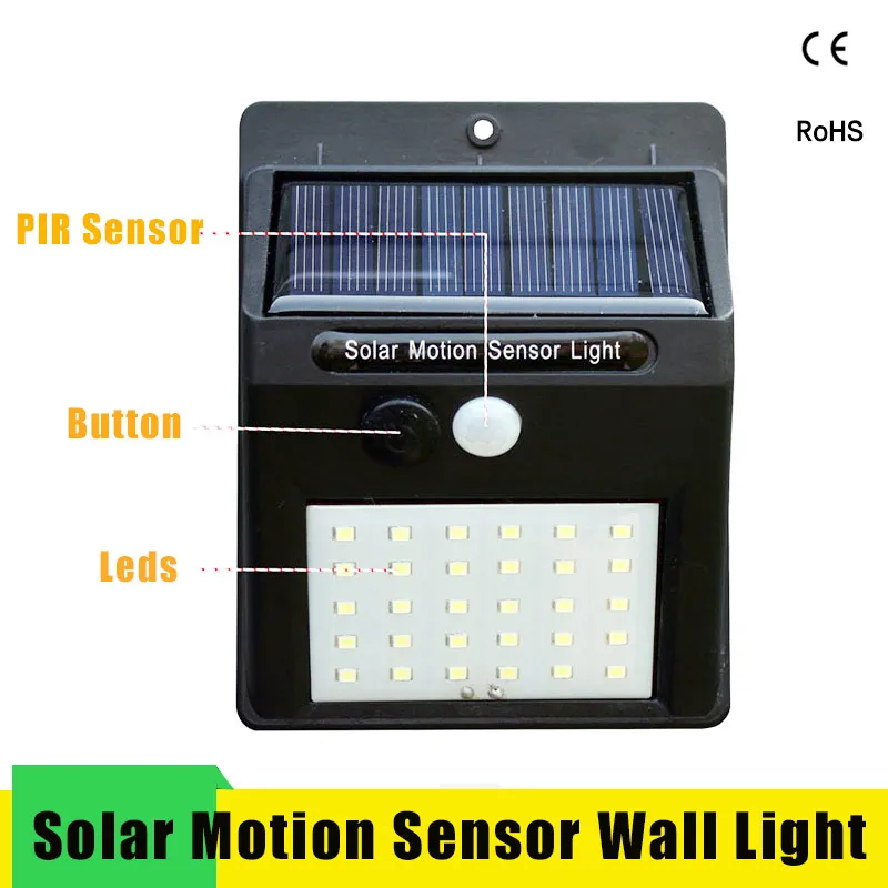 Светодиодный солнечный Ночной светильник движения PIR Сенсор настенный