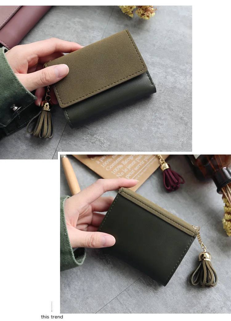XZXBBAG Модные женские короткие кошельки с кисточками на застежке женский кошелек из искусственной кожи для монет для девочек многофункциональная сумка для денег простая Студенческая сумка для карт