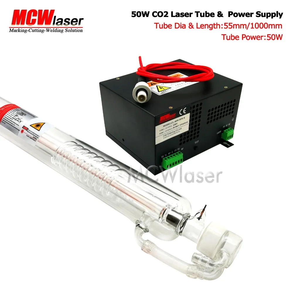 

MCWlaser 50W CO2 Laser Tube 00cm & Power Supply 220V Air Express & Insurance