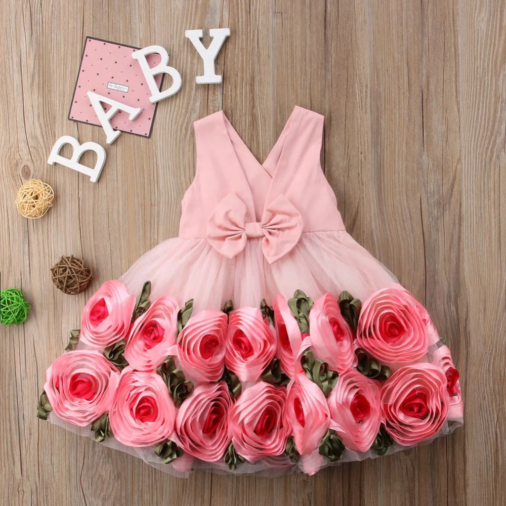 Kids Dresses For Girls Flower Dress Party Clothes Princess Christmas Gowns 3D Rose Floral vestidos infantil | Детская одежда и
