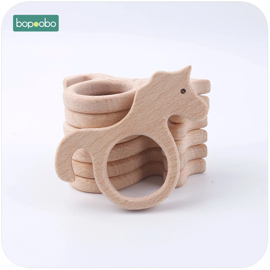 

Bopoobo Baby Teether 1pc Beech Wood Teether Unicorn Fish Bird Flower Montessori Educational Toys Play Gym Accessories Baby Toys