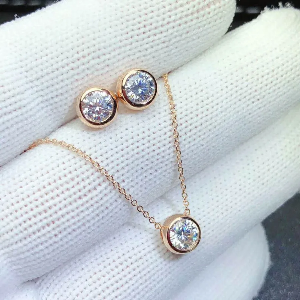 Классика! Moissanit АЛМАЗ 18k золото простые модные тонкие комплекты украшений для женщин Свадебные прозрачные драгоценные камни