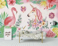 beibehang custom high quality wallpaper nordic flamingo unicorn children room decoration wall papel de parede 3d wallpaper mural