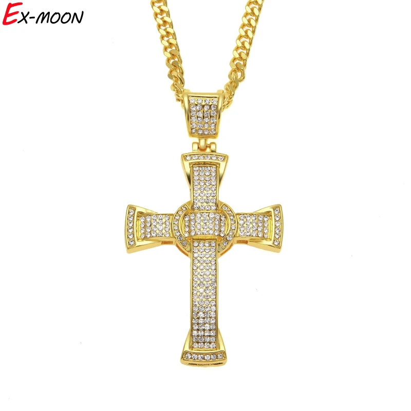 Iced Out кулон крест со стразами ожерелье полная Хрустальная цепочка ожерелья и