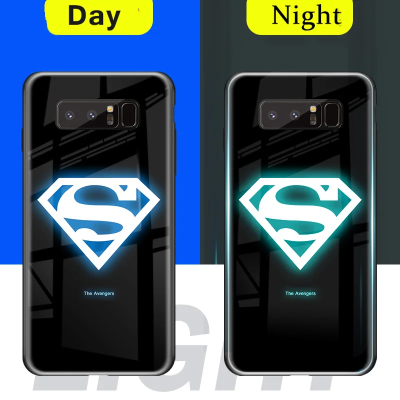 Светящийся чехол из закаленного стекла с изображением Мстителей Marvel для samsung Galaxy S10 Plus S10E S8 S9 Note 8 9 10, светящийся Темный светодиодный чехол для телефона