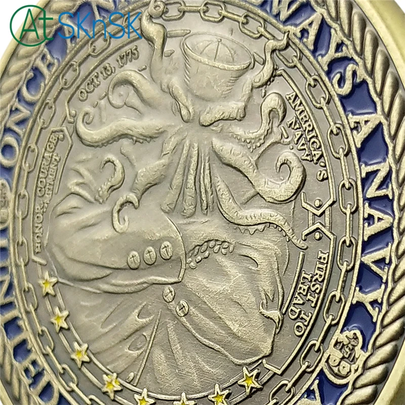 

Wholesale Octopus commemorative coins souvenir Once a navy always navy new coin Unite States Navy challenge coins collectibles