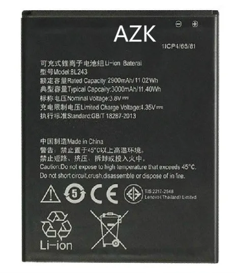 AZK Новый BL243 мобильный телефон аккумулятор для lenovo K3 Note K50-T5 A7000 A5500 A5600 A7600 |