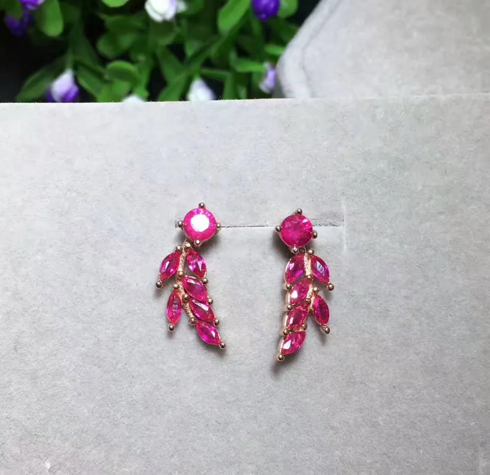 Серьги из серебра 925 пробы с натуральным красным Рубином|jewelry earrings|jewelry silver