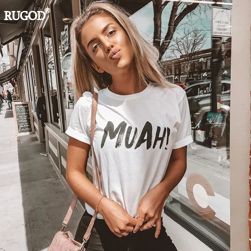 Рубашка RUGOD Женская хлопковая с надписью MUAH Повседневная белая блузка