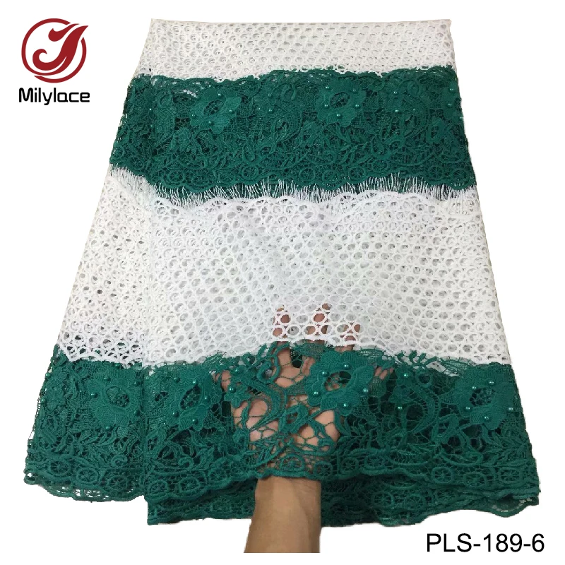 

Embroidery guipure lace fabric with beads design high quality double color material nigerian guipure lace fabric PLS-189