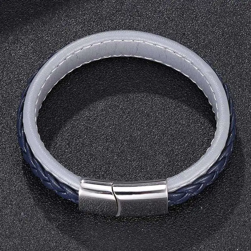 2019 Fashion Men Jewelry Braided Leather Rope Bracelet Magnetic Buckle Bracelets Punk Male Wrist Band Pulsera Hombre PD0011 | Украшения и