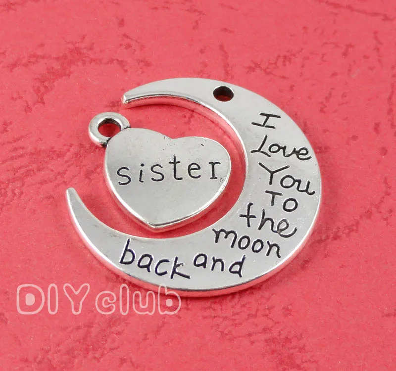 

12sets-античное серебро/бронза I Love You To The Moon And Back Sister Подвески 29x27мм