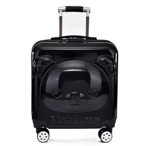 black KLQDZMS мультфильм медведь 20 дюймов ABS+ PC прокатки багаж ребенка-специфический Дорожный чемодан на колесах - Цвет: black