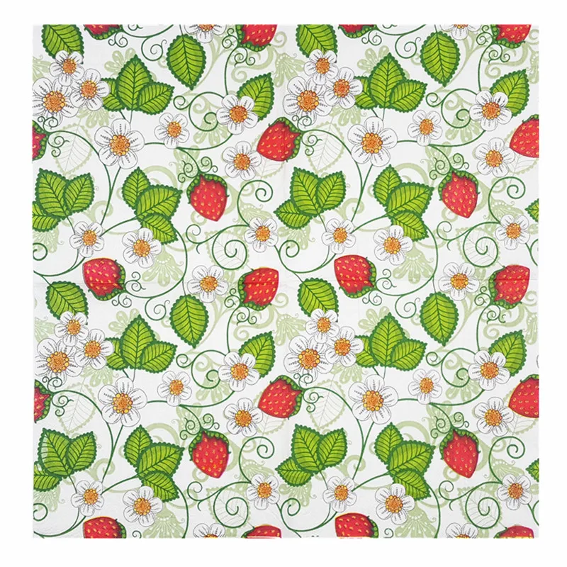 Бумажные салфетки с цветным узором Клубничные синие зеленые желтые красные