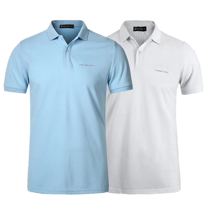 Light blue white Pionner Camp, 2 пары в упаковке, популярная мужская рубашка поло, Классическая Деловая и Повседневная однотонная мужская рубашка поло с коротким рукавом, дышащая футболка-поло - Цвет: Light blue white
