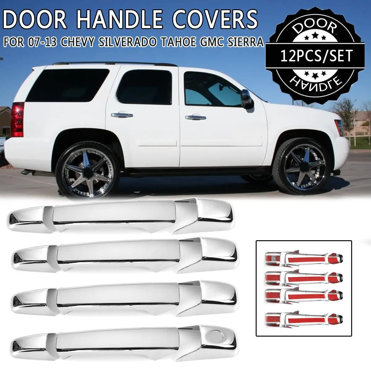 12 шт./компл. ABS хромированные дверные ручки крышки для Chevy Silverado Tahoe для GMC Sierra 2007-2013