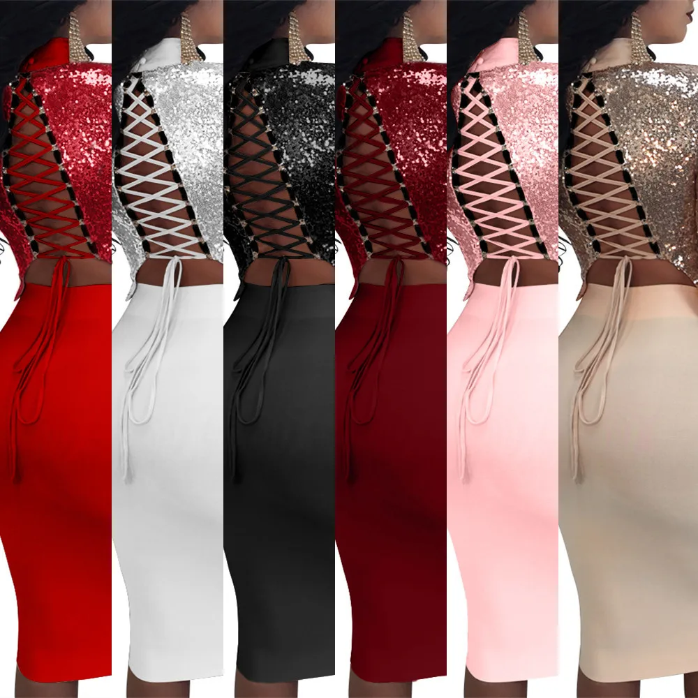 Женские сексуальные комплекты из 2 предметов короткий топ юбка-карандаш с