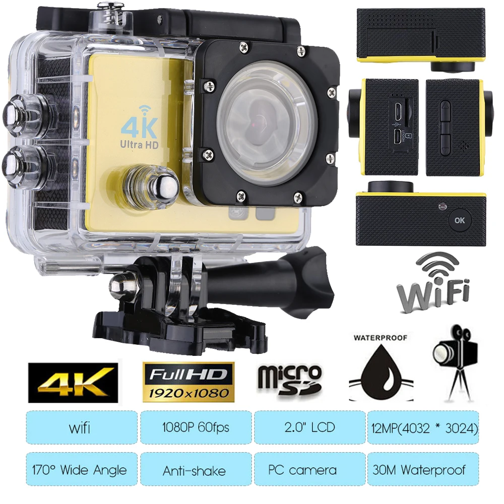DE продвижение Andoer экшн Камера Q3H " ультра-hd ЖК-дисплей 4K 1080P 60FPS Выход 16MP с камера для дайвинга на глубину до 30 метров Водонепроницаемый чехол