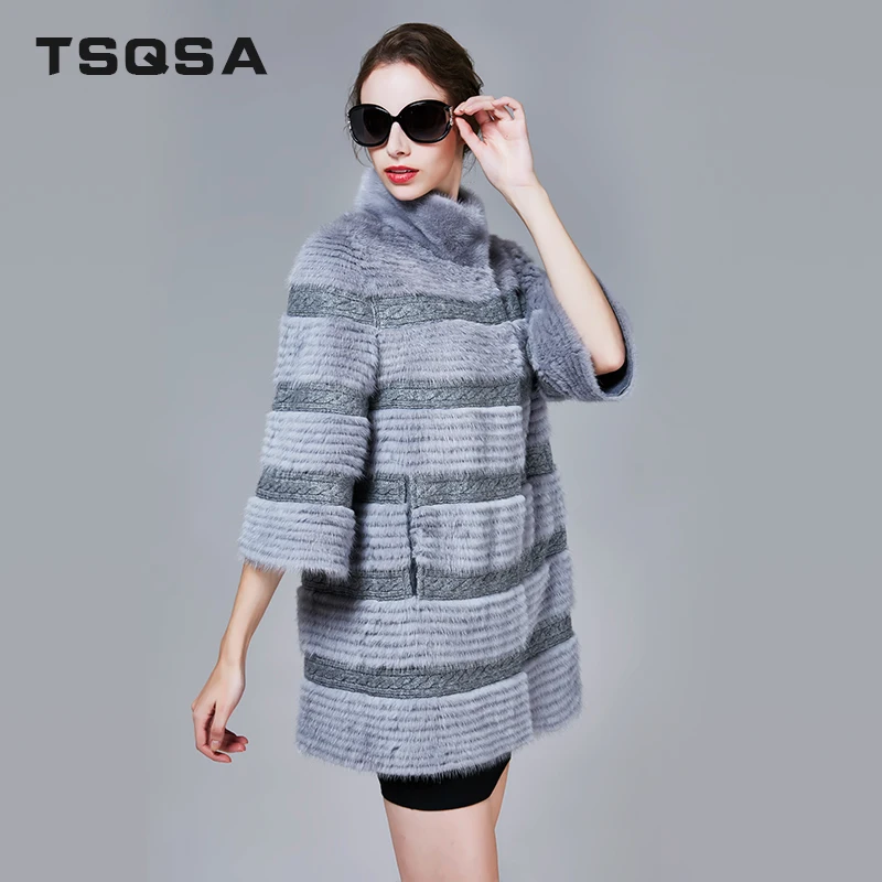 TSQSA 2018 Зимняя Шуба Натуральная Норки Мода Тонкий Женский Натуральный Мех Одежда