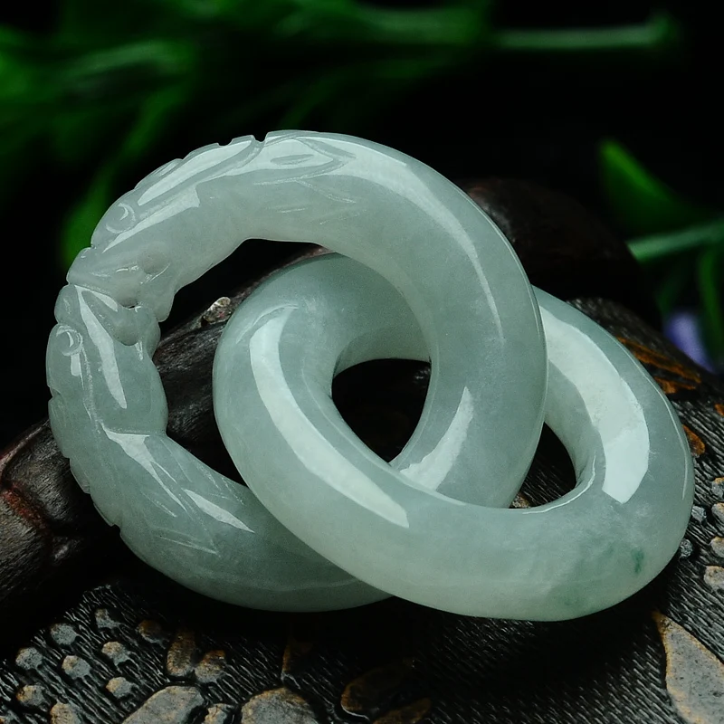 Natural a Jade Pendant Zodiac dragon jade Shuanglong ring bicyclic pendant fastened happiness career best | Украшения и