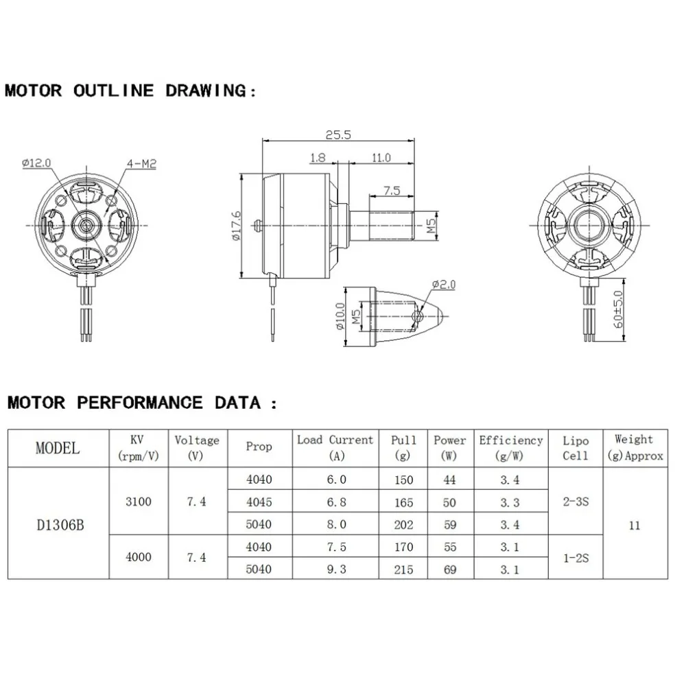 1306 3100KV 2 4s бесщеточный двигатель для Diatone 150 180 210 квадрокоптера мультикоптера CW & CCW