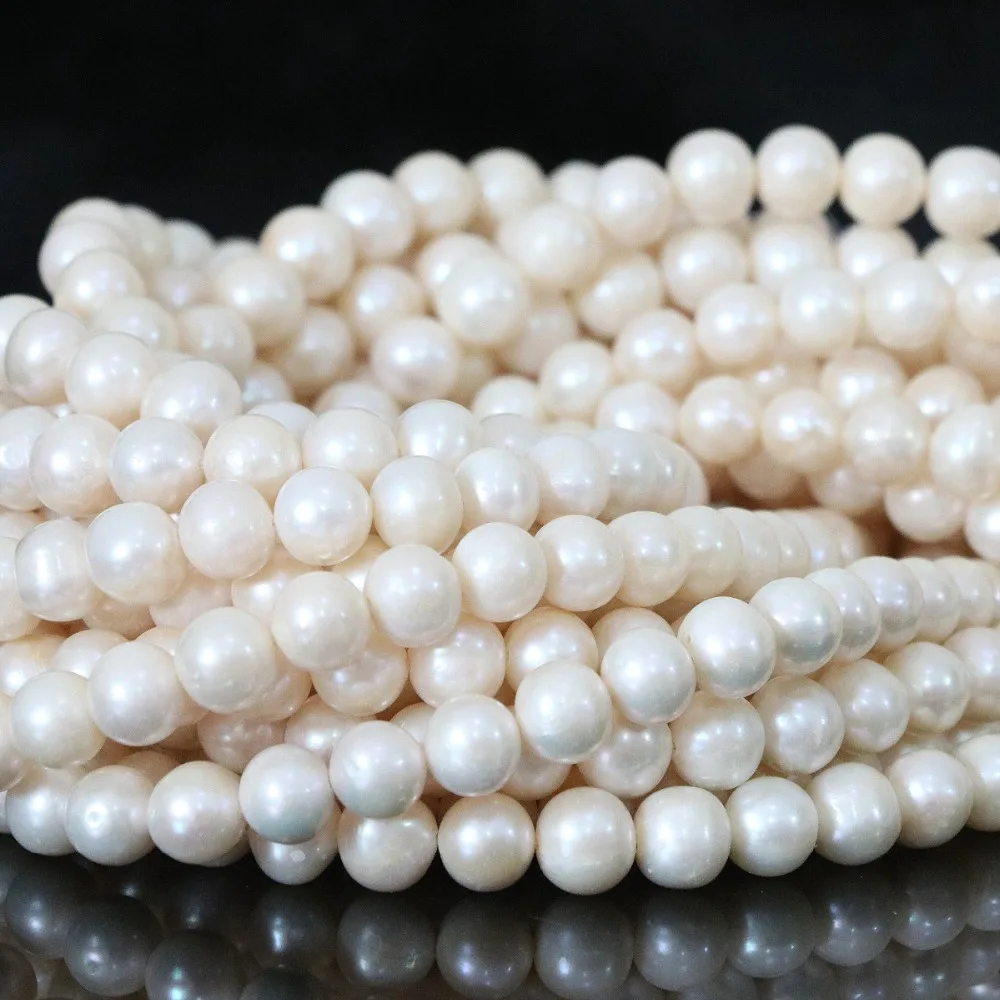 

Fashion white freshwater 8-9mm natural round pearls loose beads weddings vintage women party fit jewelry making 15inch B1327