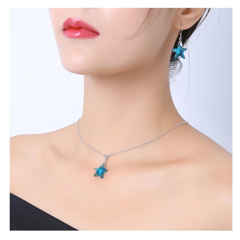 Модные Кристаллы от Swarovski морская звезда подвеска ожерелье серьги-капли для