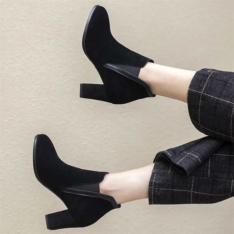 FEDONAS1Fashion/женские ботильоны из коровьей замши обувь на высоком каблуке с круглым