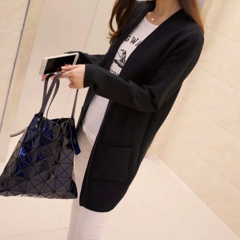 Женский длинный кардиган с карманами повседневный Свободный вязаный модель R559 в