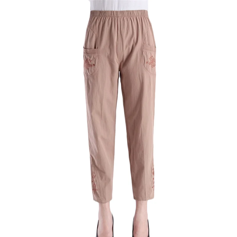 Брюки женские прямые с вышивкой свободные тонкие повседневные брюки эластичным