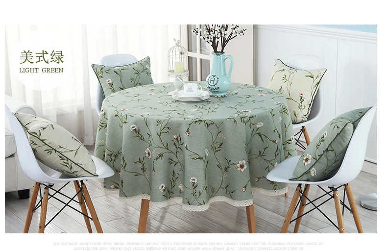 Зеленая льняная Цветочная Ткань Скатерть для обеденного сада Красивая
