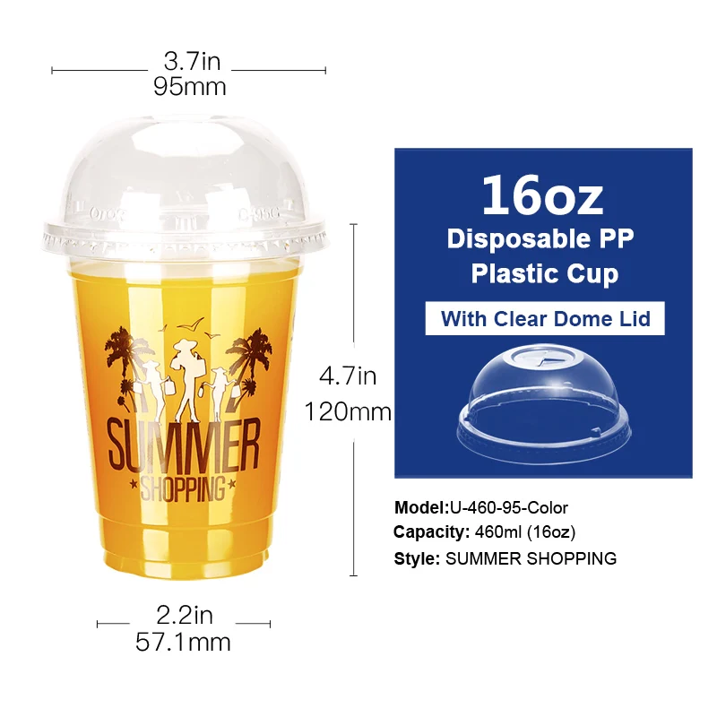 460mlC(16oz)Dome Lid 50 шт 12 унций 16 унций одноразовые пластиковые стаканчики с плоскими или купольными крышками для сока кофе молочного чая вечерние свадебные принадлежности - Цвет: 460mlC(16oz)Dome Lid