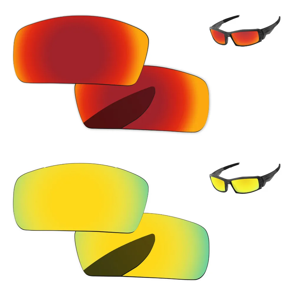

24K Golden & Fire Red 2 Pairs Mirror Polarized Replacement Lenses For Canteen 2006 Sunglasses Frame 100% UVA & UVB Protection