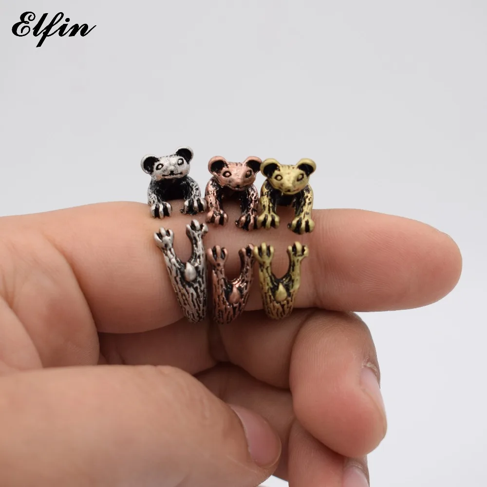 Elfin оптовая продажа винтажное регулируемое кольцо медведя коала мужские модные