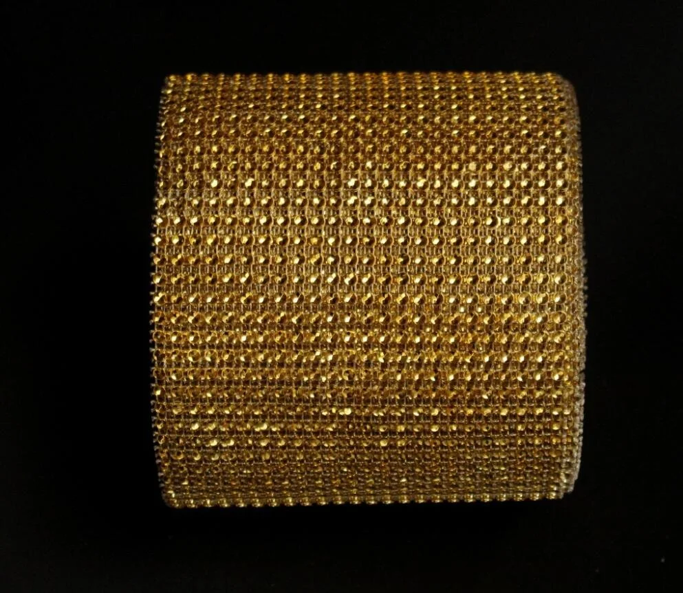 

10Yard 24row Gold Bendable Diamond Mesh Wrap Roll Sparkle Rhinestone Trim Ribbon For Wedding Gift Party Craft Decoration