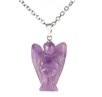 fyjs unique silver plated small angel natural amethysts pendant link chain necklace meditation jewelry